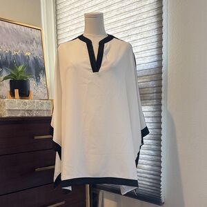 Woman's Chico's White with Black Trim Tunic/Poncho Top. Size Sm/Md